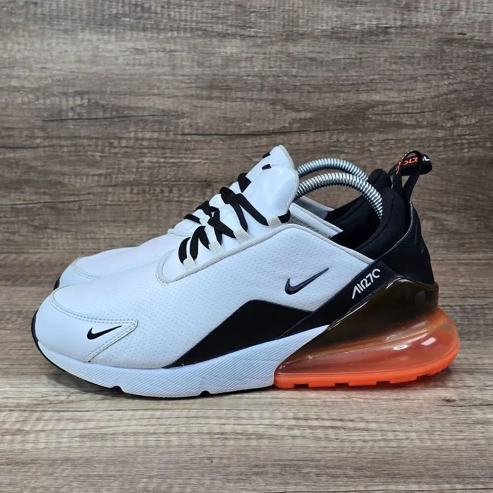 Nike Air Max 270 Leather Men's Size 9 White Black Running Shoes (BQ6171-100)